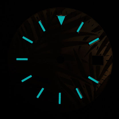 Luminescent 28.5mm watch dial for Miyota 8200 series, enhancing night readability.