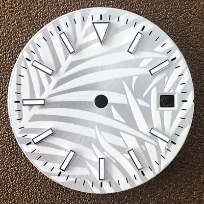 Luminescent 28.5mm watch dial for Miyota 8200 series, enhancing night readability.