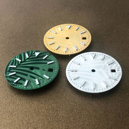 Luminescent 28.5mm watch dial for Miyota 8200, 821A, 8215, 2813 movements, ideal for night readability.