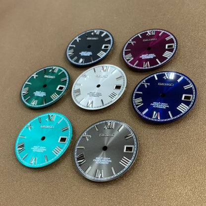 28.5mm classic Roman numeral watch dial, compatible with NH35 NH36 movements for precise repairs.