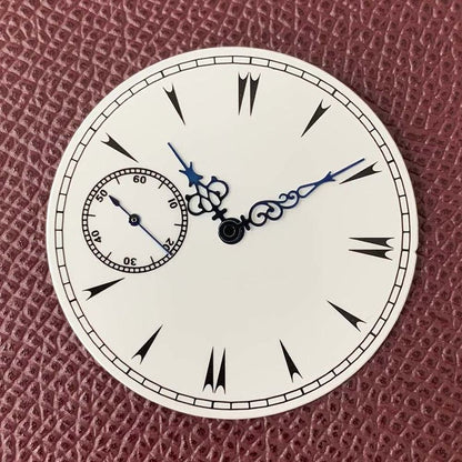 38.8mm white watch dial with hands, fits ETA 6497/6498/ST3600 movement for repair.