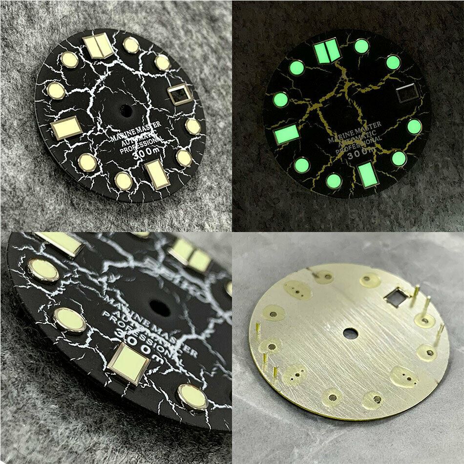 28.5mm Crackle Watch Dial C3 Enhanced Luminous Suitable for NH35 Movement