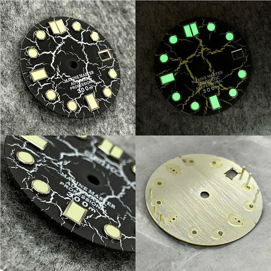 Cadran de montre craquelé de 28,5 mm C3, lumineux amélioré, adapté au mouvement NH35