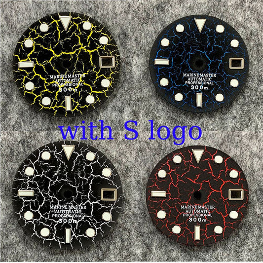 Cadran de montre craquelé de 28,5 mm, lumineux et normal, compatible avec le mouvement NH35