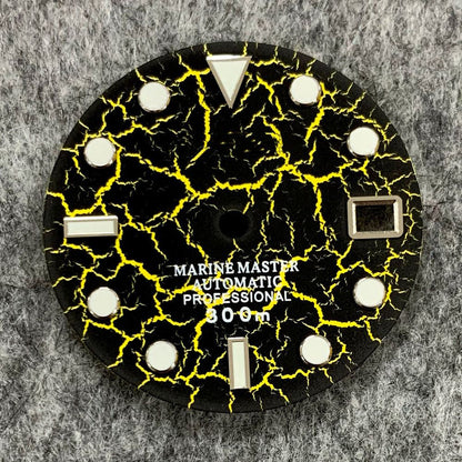 Cadran de montre craquelé de 28,5 mm, lumineux et normal, compatible avec le mouvement NH35