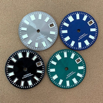 28.5mm C3 green luminous watch dial designed for NH35 NH36 movement watches.