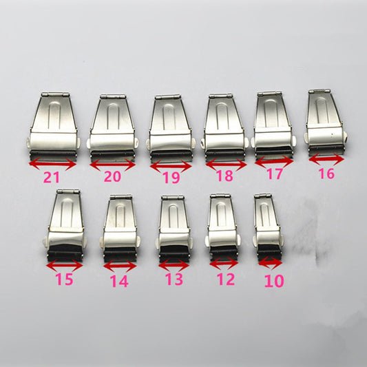 Stainless steel butterfly buckle clasp for watches, double press design for secure fit.