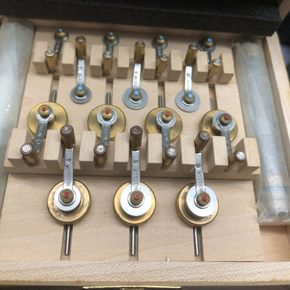 Bergeon 5355 mainspring winder set in wooden box, Swiss made precision tool for watch repairs.