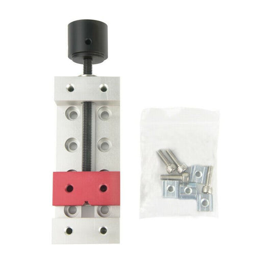 Compact 50mm aluminum clamp bench vise for secure drill press and carving tool fixing.