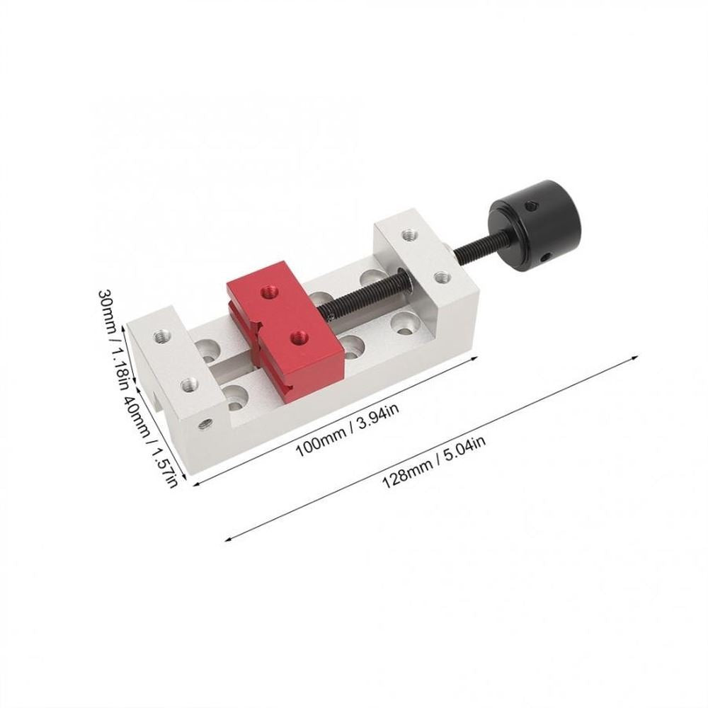 Compact 50mm aluminum clamp bench vise for stable drill press and carving tool hold.
