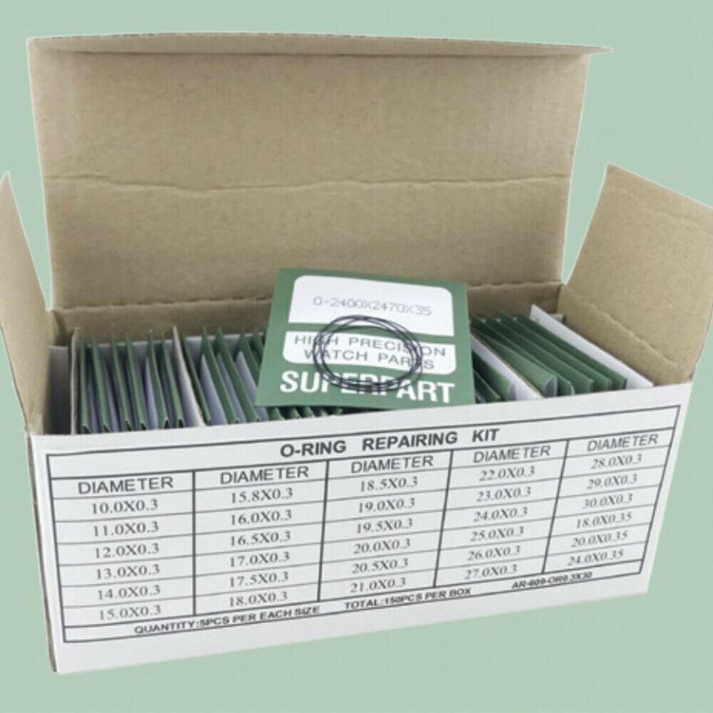 0.3mm Thickness 30 Sizes 150pcs Waterproof O Ring Kit Watch Back Gasket Washers
