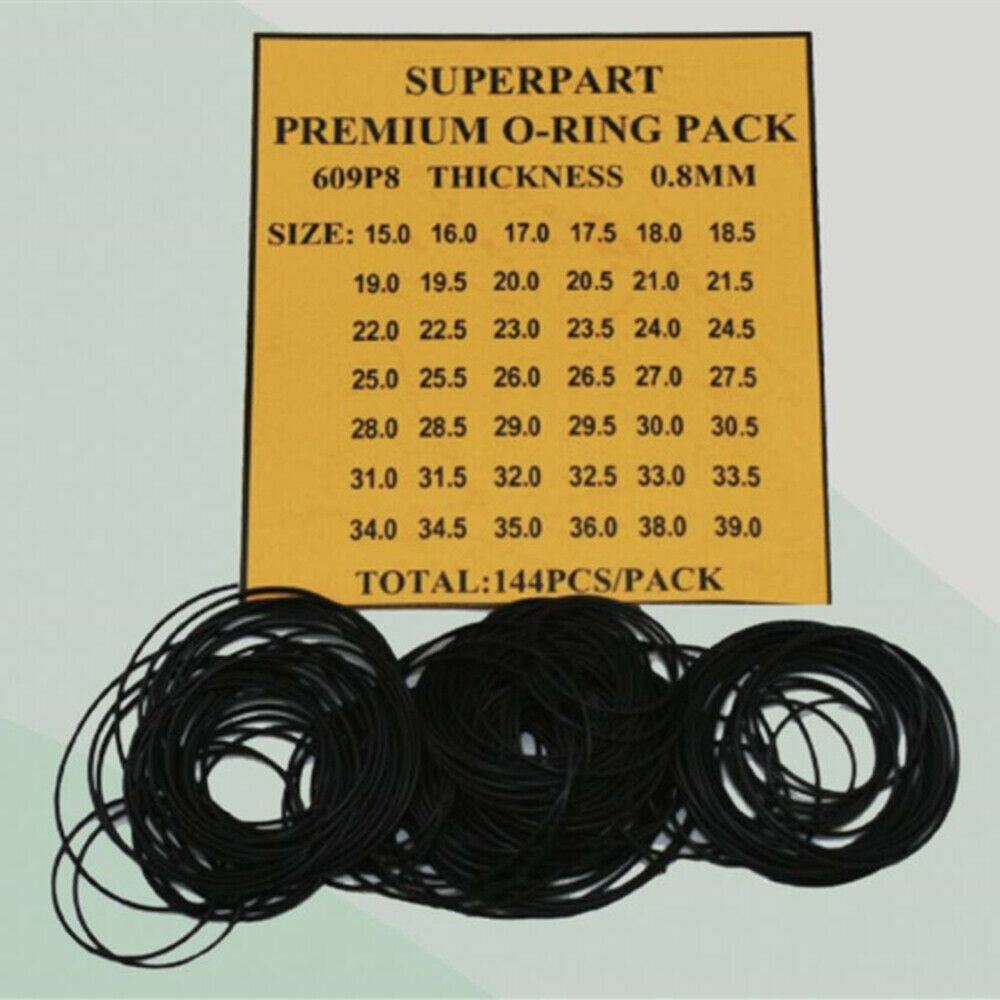 0.8mm Thickness 42 Sizes 144pcs Waterproof O Ring Kit Watch Back Gasket Washers