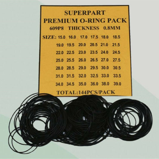 0.8mm Thickness 42 Sizes 144pcs Waterproof O Ring Kit Watch Back Gasket Washers