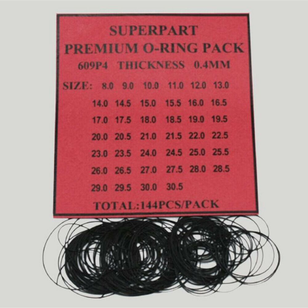 0.4mm Thickness 40 Sizes 144pcs Waterproof O Ring Kit Watch Back Gasket Washers