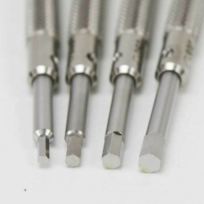 Bergeon 30081-HEX-P04 set of 4 hex blade screwdrivers for precise watch repair and assembly.