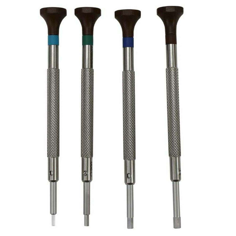 Bergeon 30081-HEX-P04 set of 4 precision hex screwdrivers for watch repair and assembly tasks.