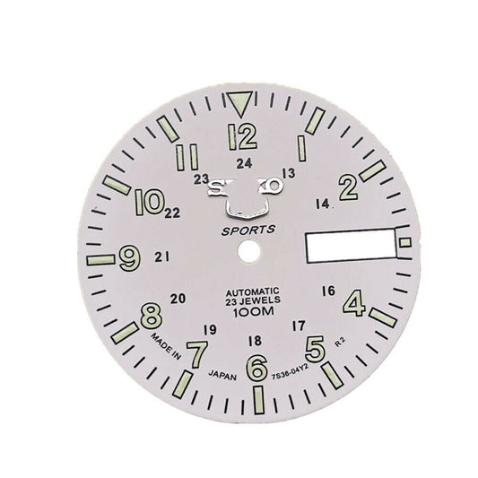 Green luminous 28.5mm watch dial face with C3 lume, designed for NH36A automatic mechanical movement.