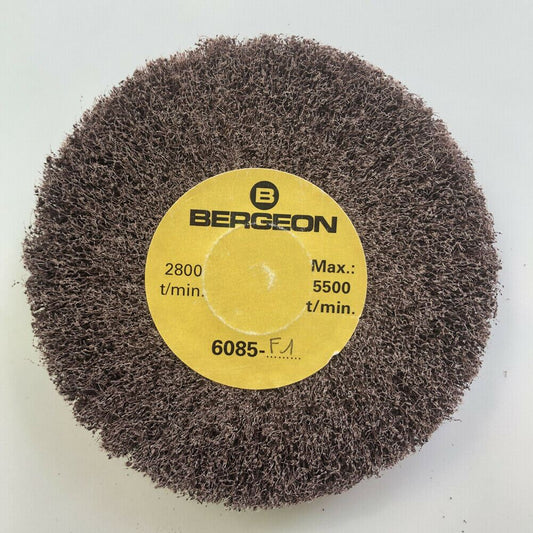 Bergeon 6085-F1 aluminum oxide polishing brush with medium grain abrasive wheels for watch accessory refinishing.