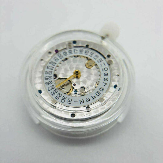 SH3135 watch movement with full engraving and blue balance spring, showcasing precise craftsmanship.