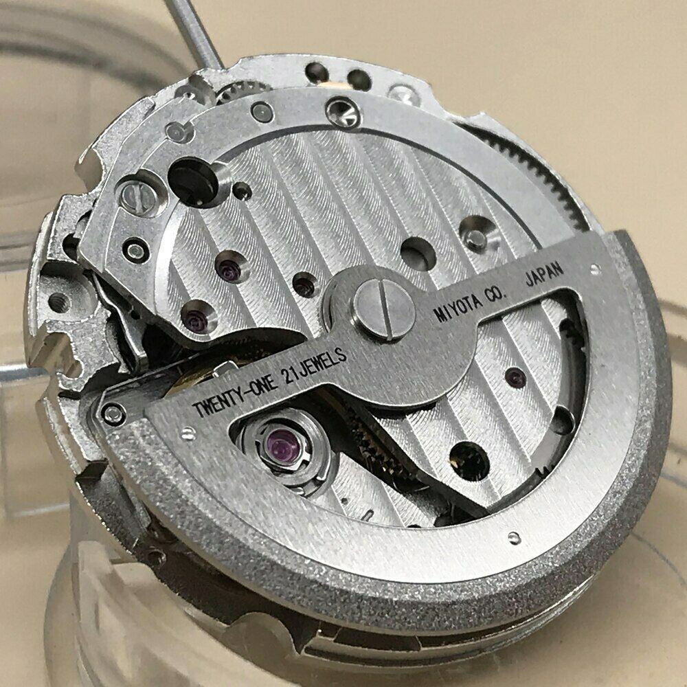 Japan Original MIYOTA 820A automatic watch movement showing mechanical day and date display by Miyota brand.