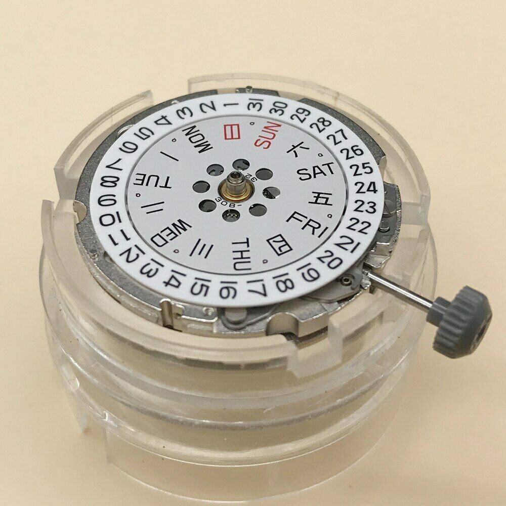Japan Original MIYOTA 820A automatic watch movement showing mechanical day and date display.