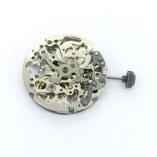 Japan Brand New Miyota 8N24 Silver Skeleton Automatic Watch Movement showcasing intricate mechanical details