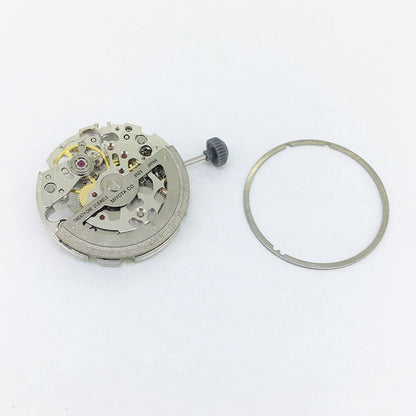 Miyota 8N24 silver skeleton automatic watch movement highlighting intricate gears by Japan brand