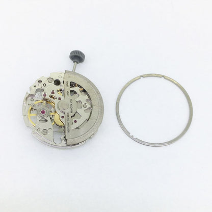 Miyota 8N24 silver skeleton watch movement displaying fine mechanical craftsmanship by Japan Brand.