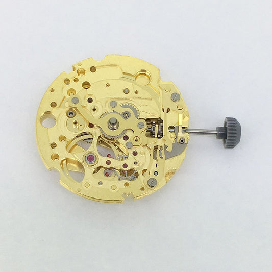 Golden plated Miyota/Citizen 82S5 automatic watch movement, precision Japanese mechanical design.