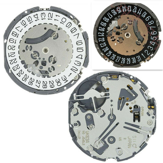 Hattori Epson VK63A quartz watch movement with white and black dial, precision Japanese craftsmanship accessory.