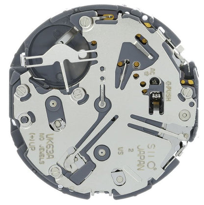 Hattori Epson VK63A quartz watch movement with white and black dial, precision Japanese craftsmanship accessory for repairs.