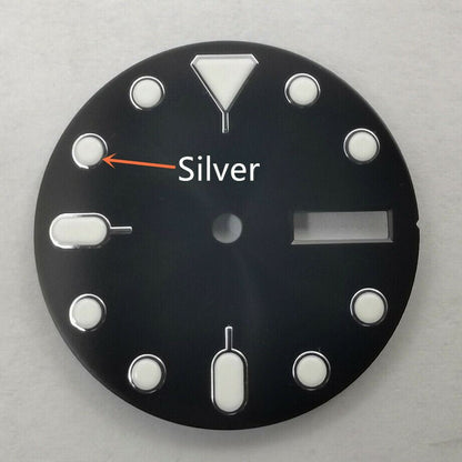 Green luminous 28.50mm watch dial by Brand New, compatible with NH36 movement for watch repairs.