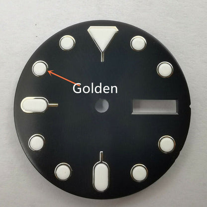 Green luminous 28.50mm watch dial by Brand New, designed for NH36 movement in watch repairs.