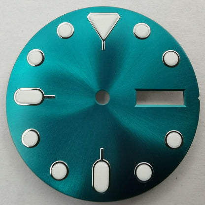 Brandneues 28,50 mm Zifferblatt, grün leuchtend, geeignet für NH36-Uhrwerk Nr. 03