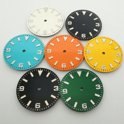 29mm green lume Oyster 369 watch dial by MZ2813, fits NH35/NH36 movement, stylish accessory for repairs.