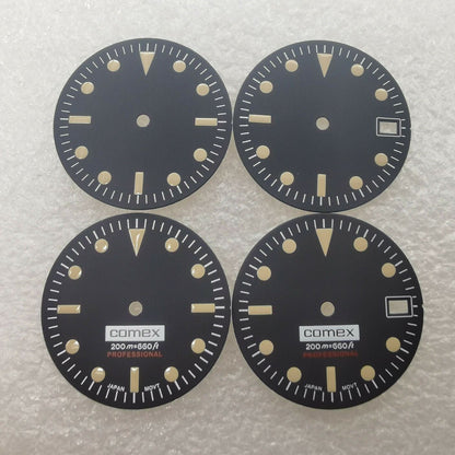 28.50mm watch dial by Brand New, no lume, designed for NH35/NH36 movement, sleek black finish.