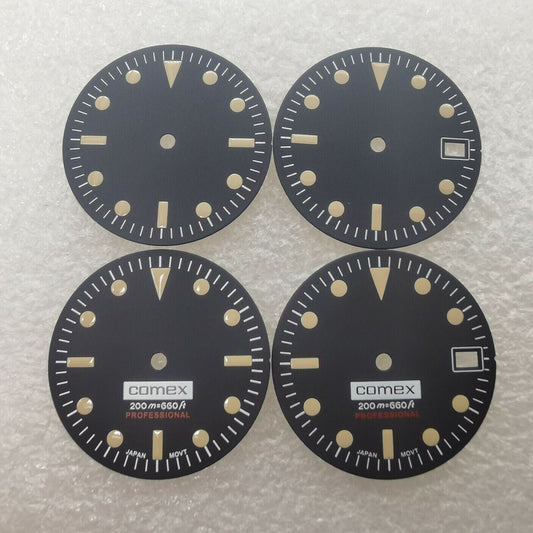28.50mm watch dial by Brand New, no lume, designed for NH35/NH36 movement, sleek black finish.