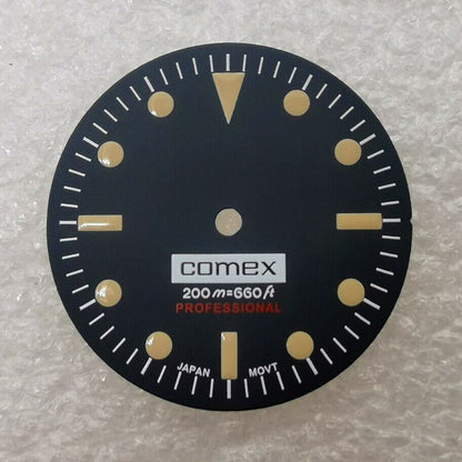 28.50mm Brand New watch dial in sleek black, no lume, fits NH35/NH36 movement for stylish upgrades.