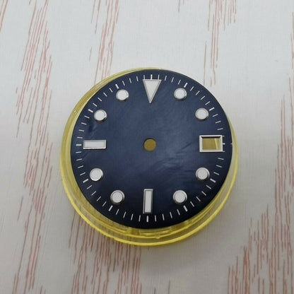 28.50mm green lume shell dial for NH35/NH36, ideal for custom watch builds.