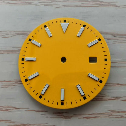 33.50mm multi-color watch dial with blue lume, for NH36 movement, perfect for custom watch builds.