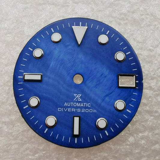 28.50mm Shell watch dial with green lume, compatible with NH35/NH36 movement, premium quality.