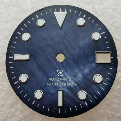 28.50mm Shell watch dial with green lume, compatible with NH35/NH36, premium quality by Shell brand.