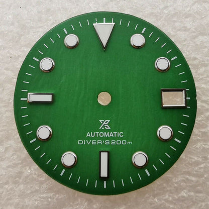 28.50mm Shell watch dial with green lume, compatible with NH35/NH36, premium quality by Shell.
