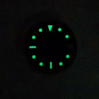 28.50mm Shell watch dial with green lume, compatible with NH35/NH36 movement, premium quality.