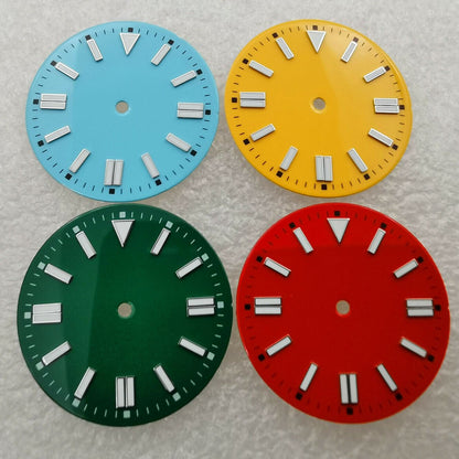 28.5mm green lume oyster enamel watch dial, compatible with NH35 ETA2836 8215 movements.