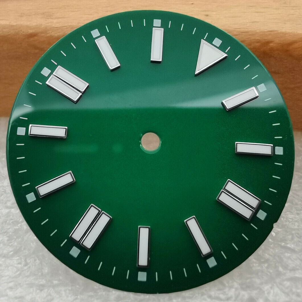 28.5mm green lume oyster enamel dial, fits NH35 ETA2836 8215 watch movements.