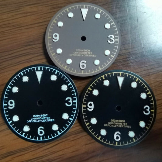 Green lume 30.5mm watch dial with luminous markers, compatible with ETA2824/2836,.
