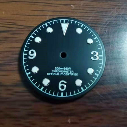 Green lume 30.5mm watch dial with luminous markers for ETA2824/2836 movements.