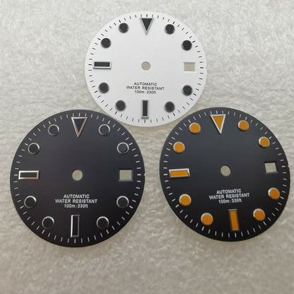 28.5mm SUB watch dial without lume, compatible with NH35 movement, fits 40mm cases, ideal for custom watch builds.