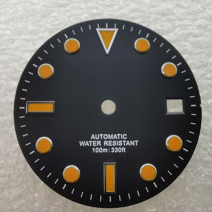 28.5mm SUB watch dial, no lume, fits NH35 movement and 40mm cases for custom builds.